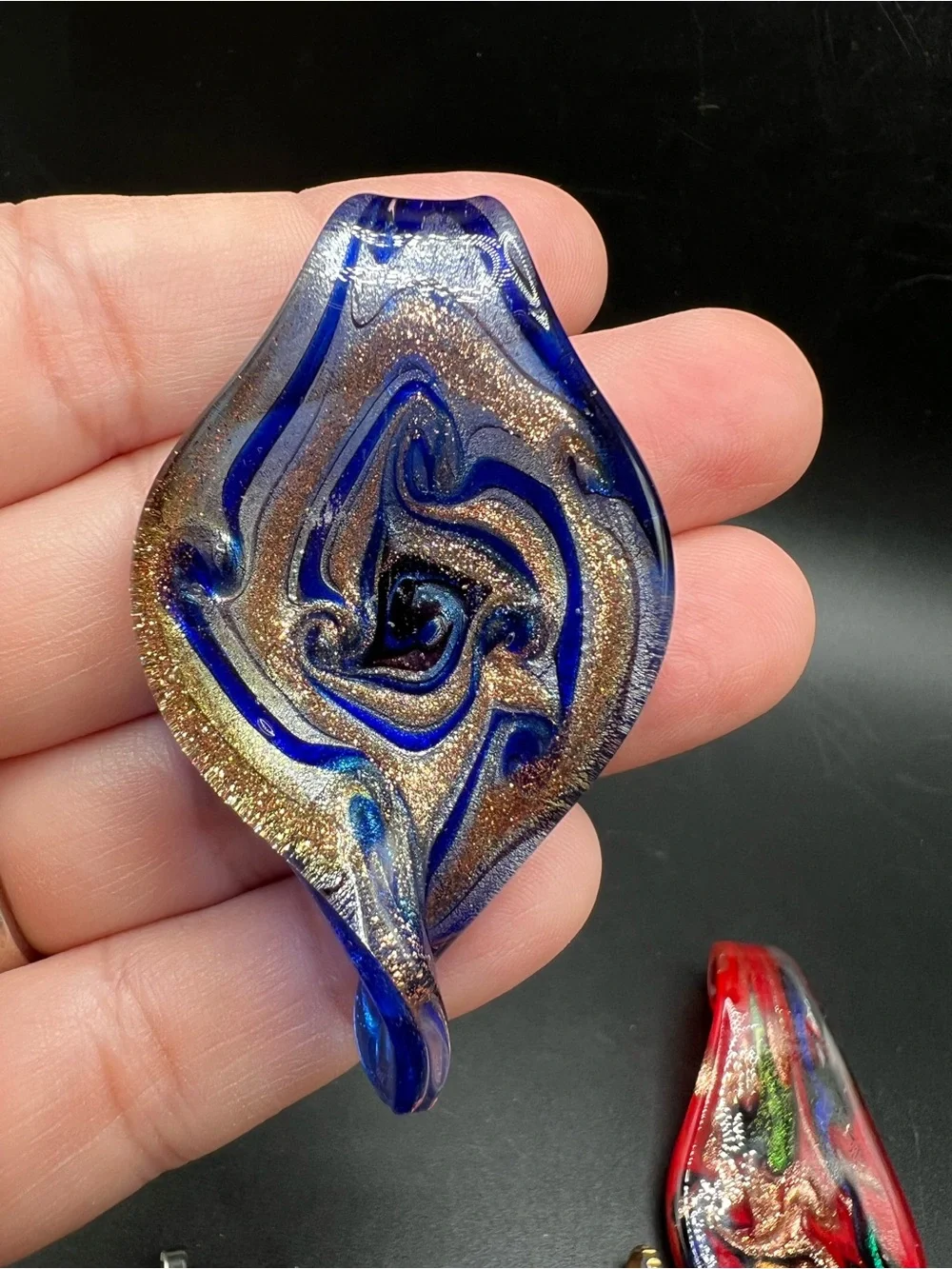 Lot of 5 Art Glass Pendants Hand Blown Dichroic Glass Heart Disc Jewelry Making
